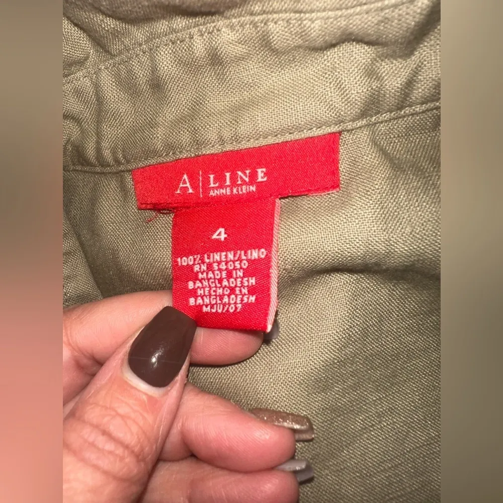 Anne Klein LINNEN Tan Safari Dress Short Sleeve Size 4 - Image 9