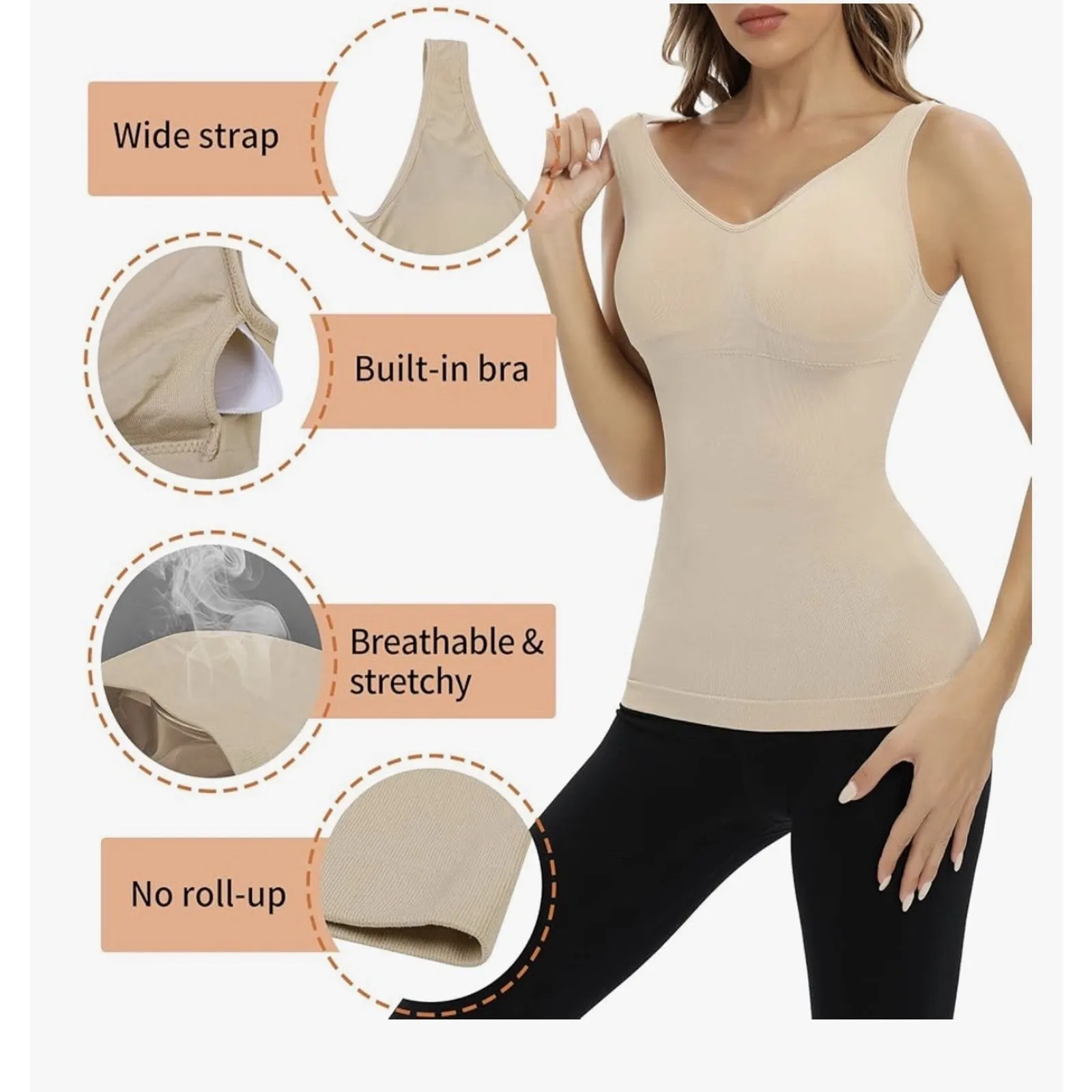 Ellareece 2pk Tank W/ Built in Bra Padded Compression Shape Wear Women M White Size M - Image 5