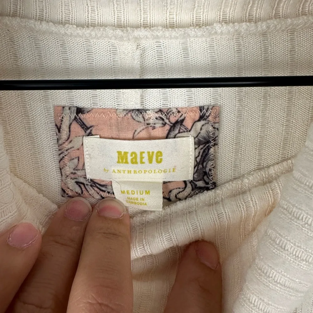 Anthropologie Vanna Cowl Neck Ribbed Sweater Ivory Long Sleeves Women’s Sz M - Image 3