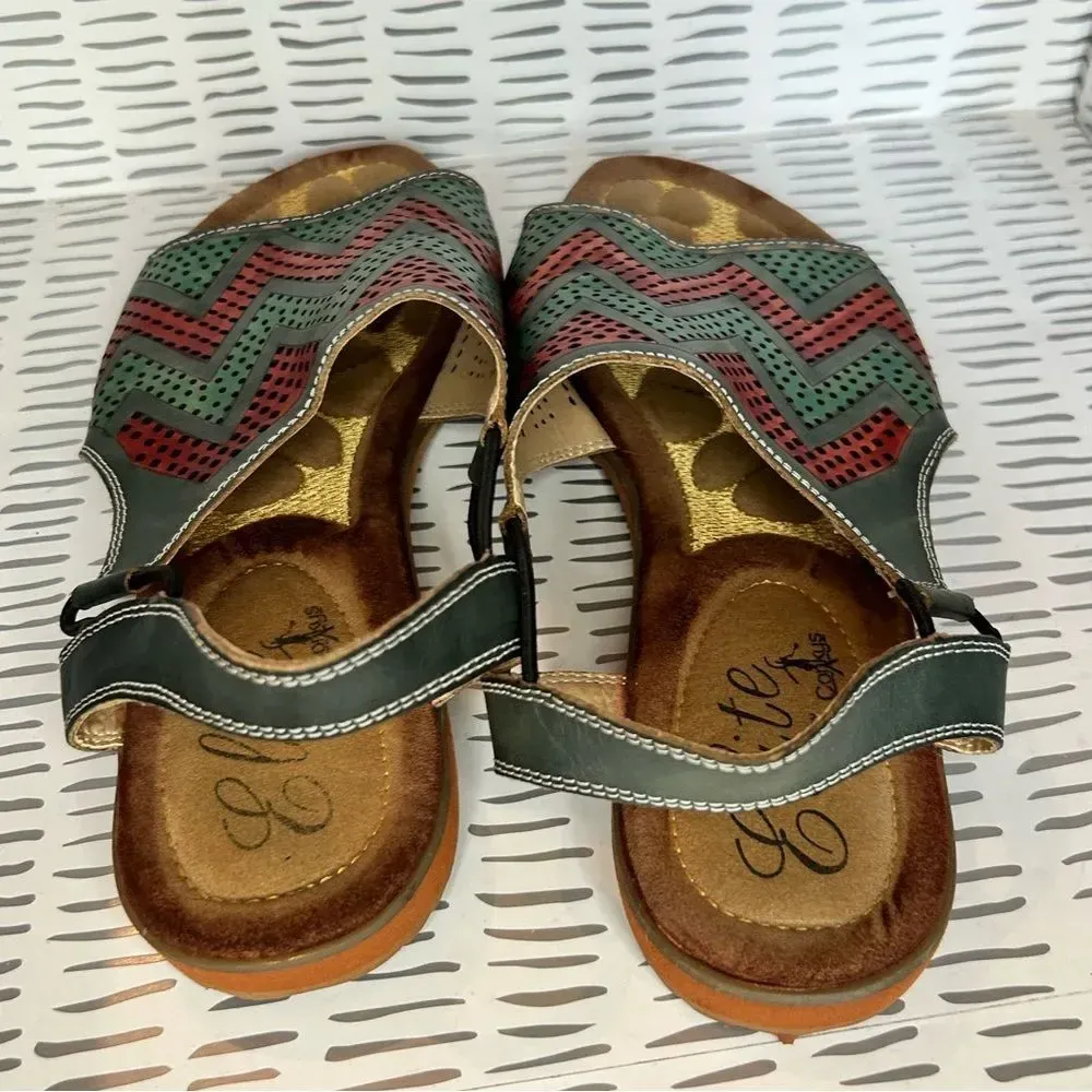 Elite‎ by Corkys Honduras Style Leather Sandals Chevron Design size 9 Red - Image 4