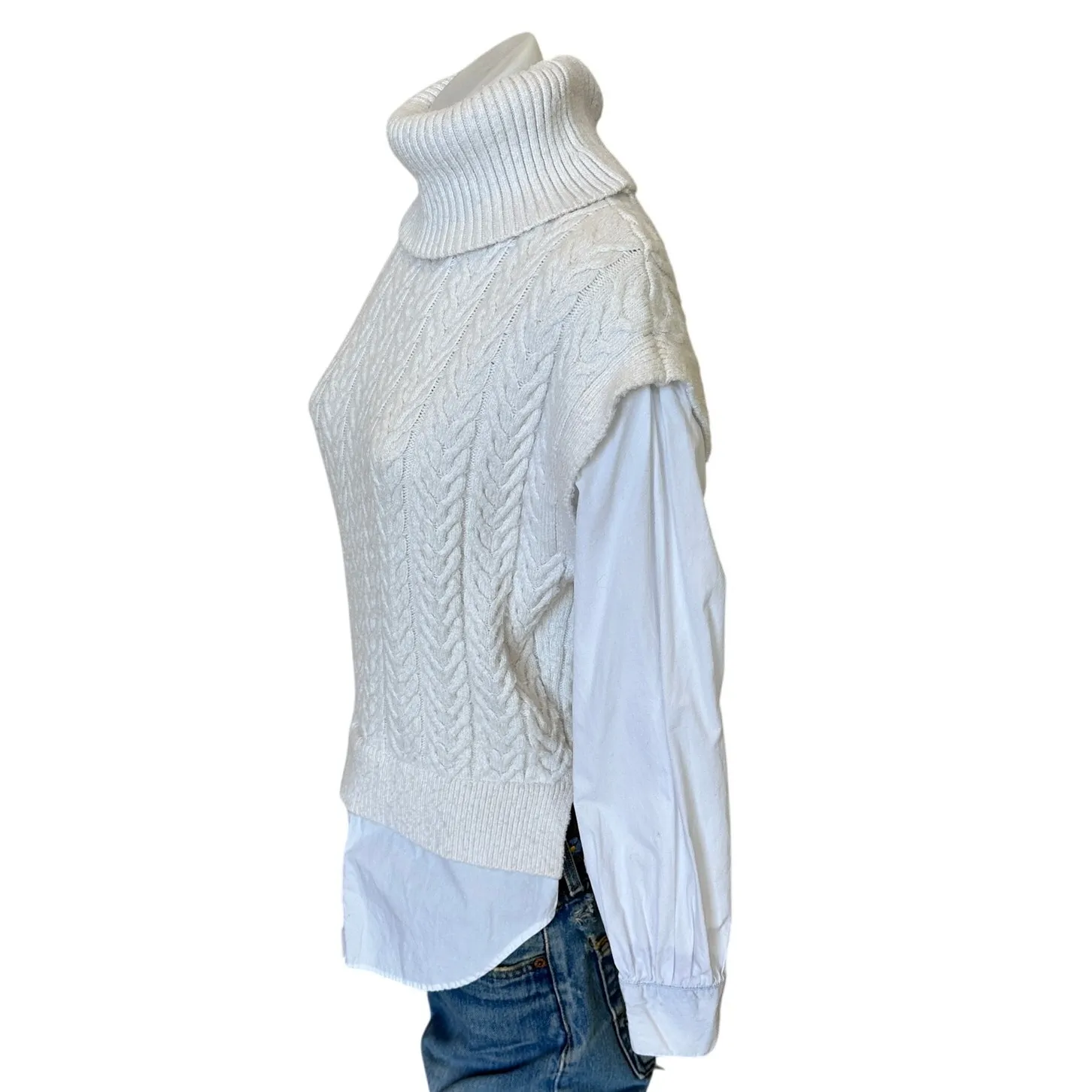 525 America White Turtleneck Cable Vest Tunic Sweater SMALL Shirt Designer $139 - Image 6
