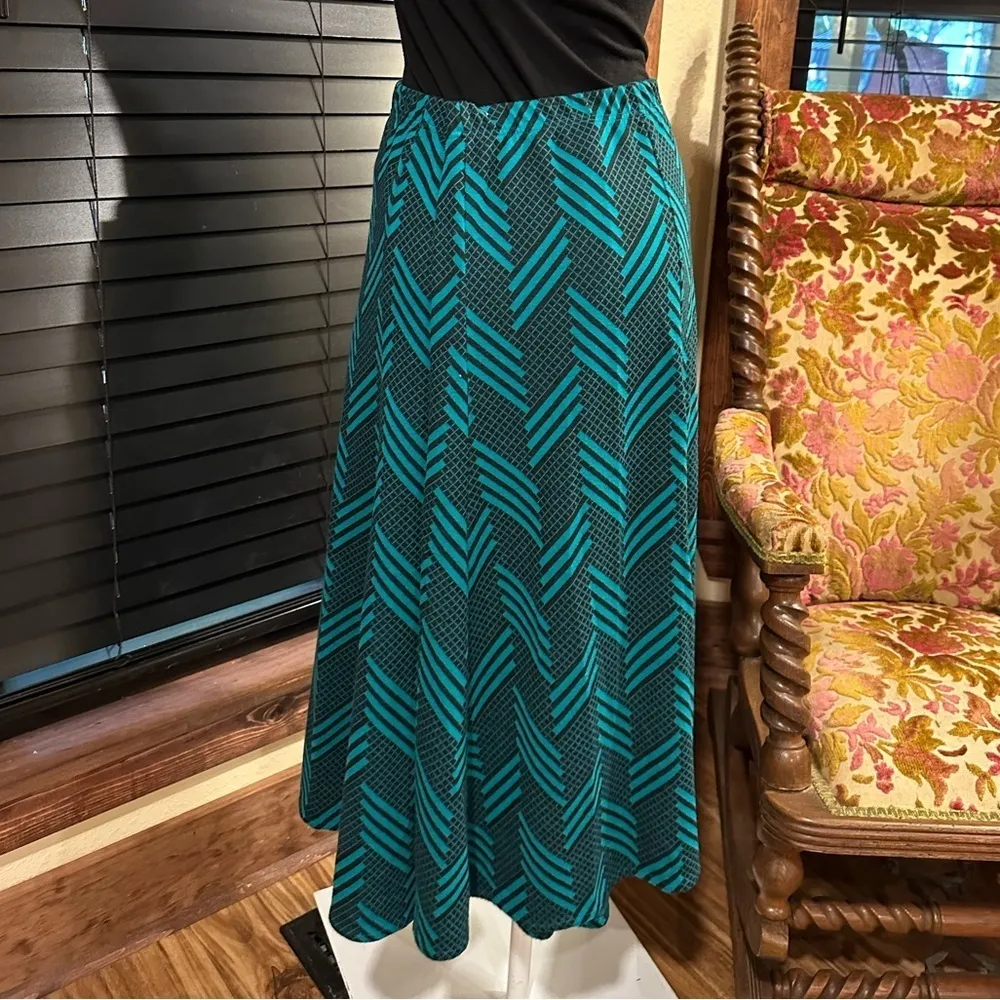 N Touch Skirt dark teal &black Herringbone Midi Knit Sz 1X Black - Image 2