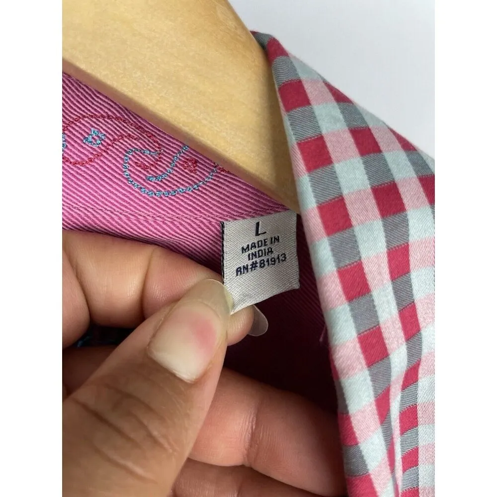 Robert Graham Pink Gingham Button Up Long Sleeve Flip Cuff Shirt Size L‎ - Image 7