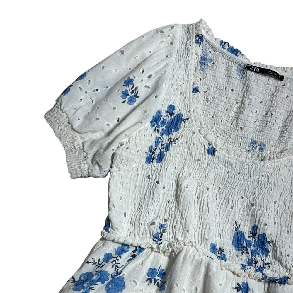 Zara White Openwork Eyelet Short Sleeve Mini Dress Women’s US M - Image 2
