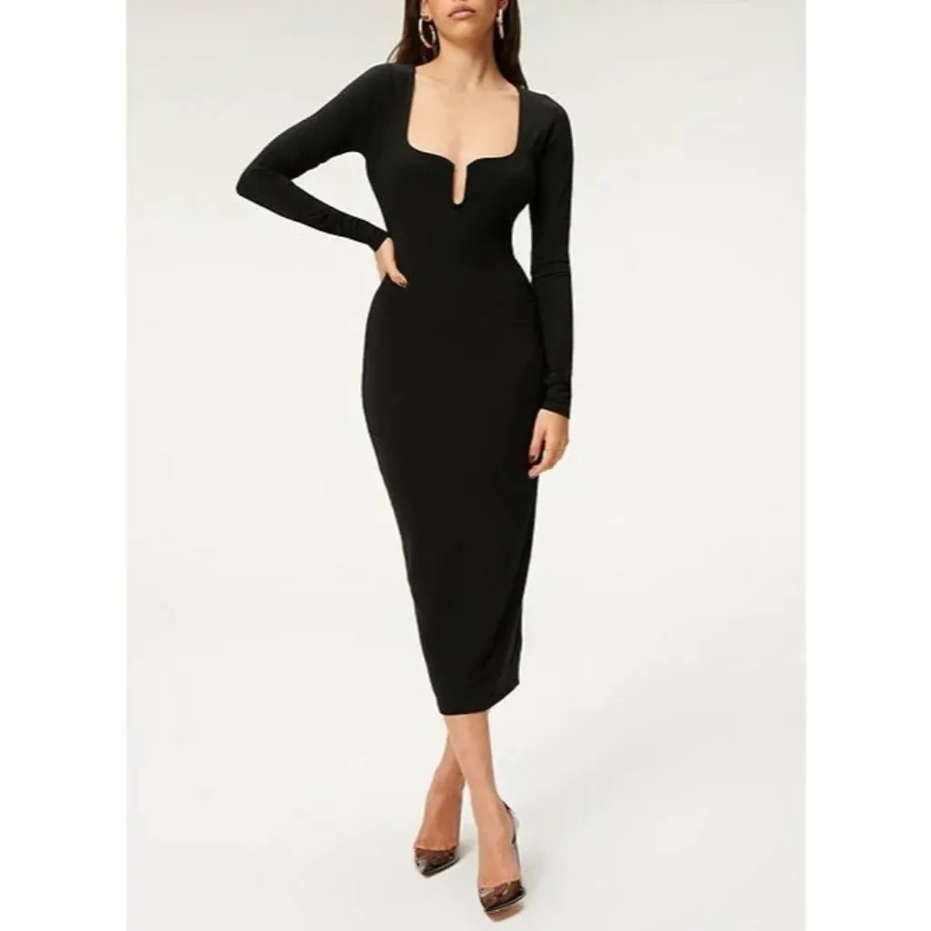 Good American U Ring Compression Square Neck Long Sleeve Midi Sheath Dress 4 XL - Image 5
