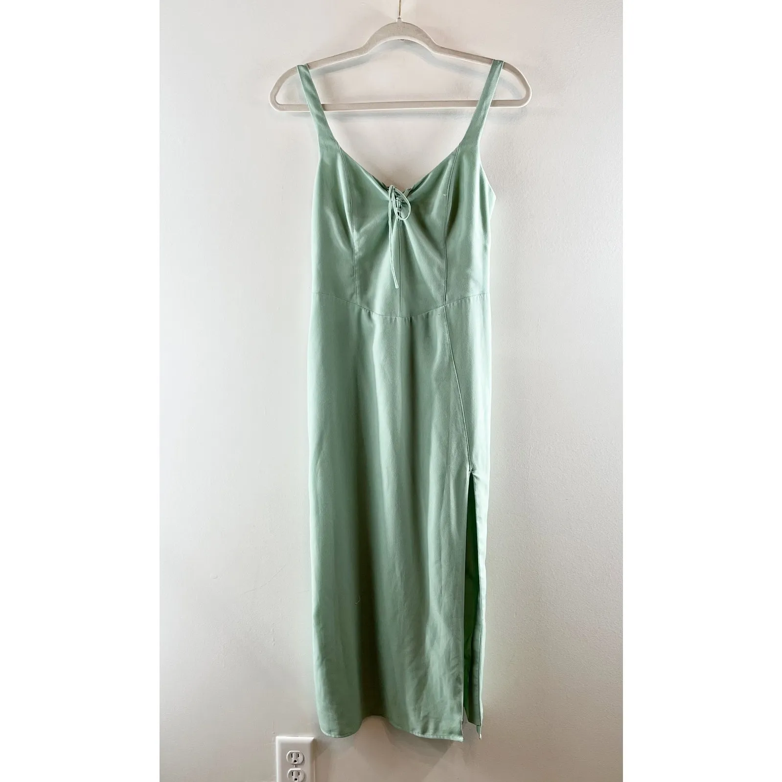 Abercrombie Lace Up Front Corset Slip Midi Dress Green Medium - Image 2