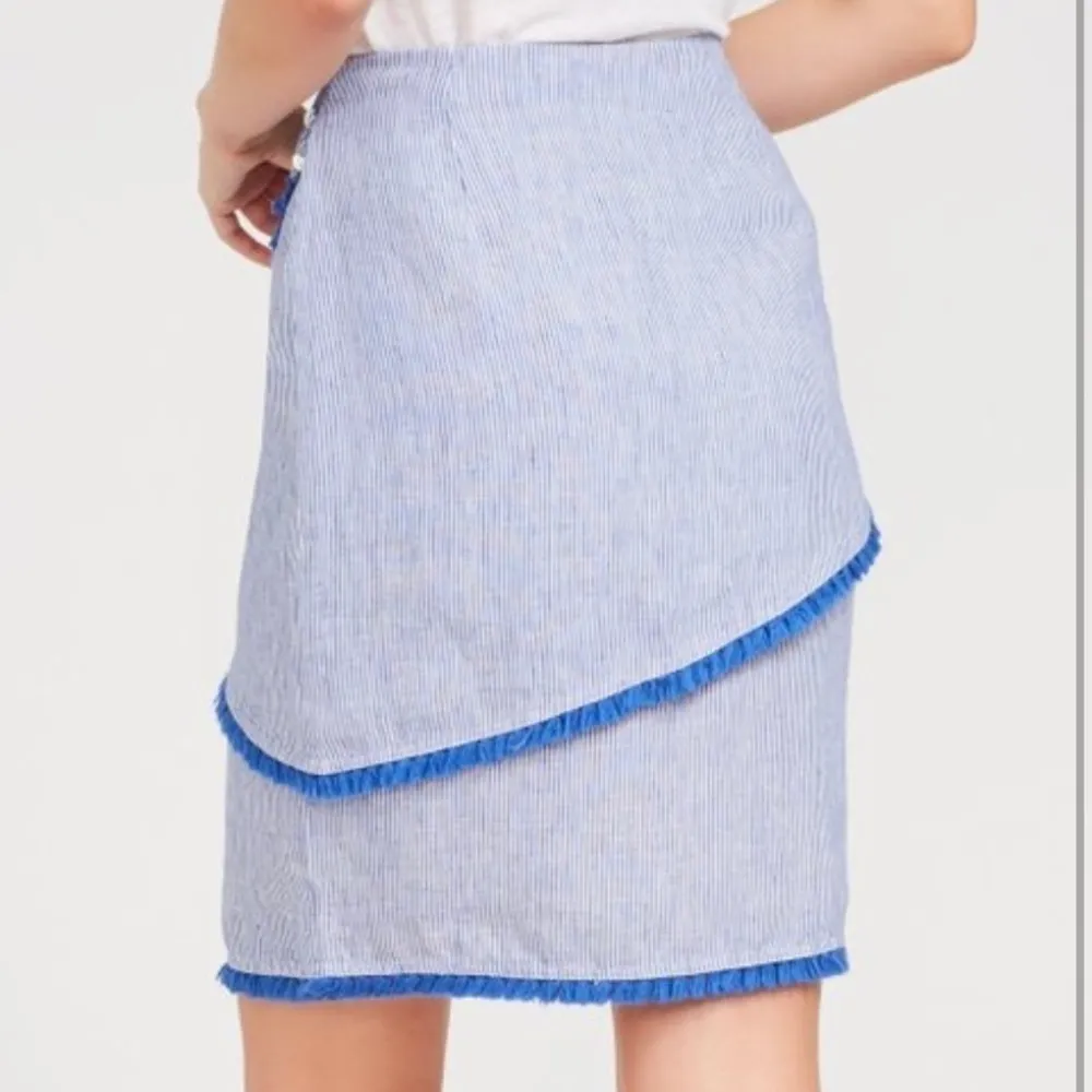 J McLaughlin Mallorca Linen Asymmetrical-Layer Blue & White Striped Skirt - Image 2