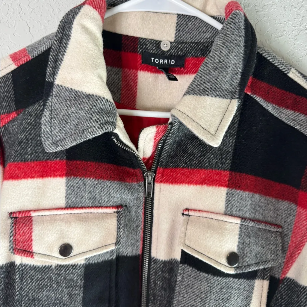 Torrid Plaid Wool Blend Bomber Jacket - Red, Black, White Size 1 - Image 7