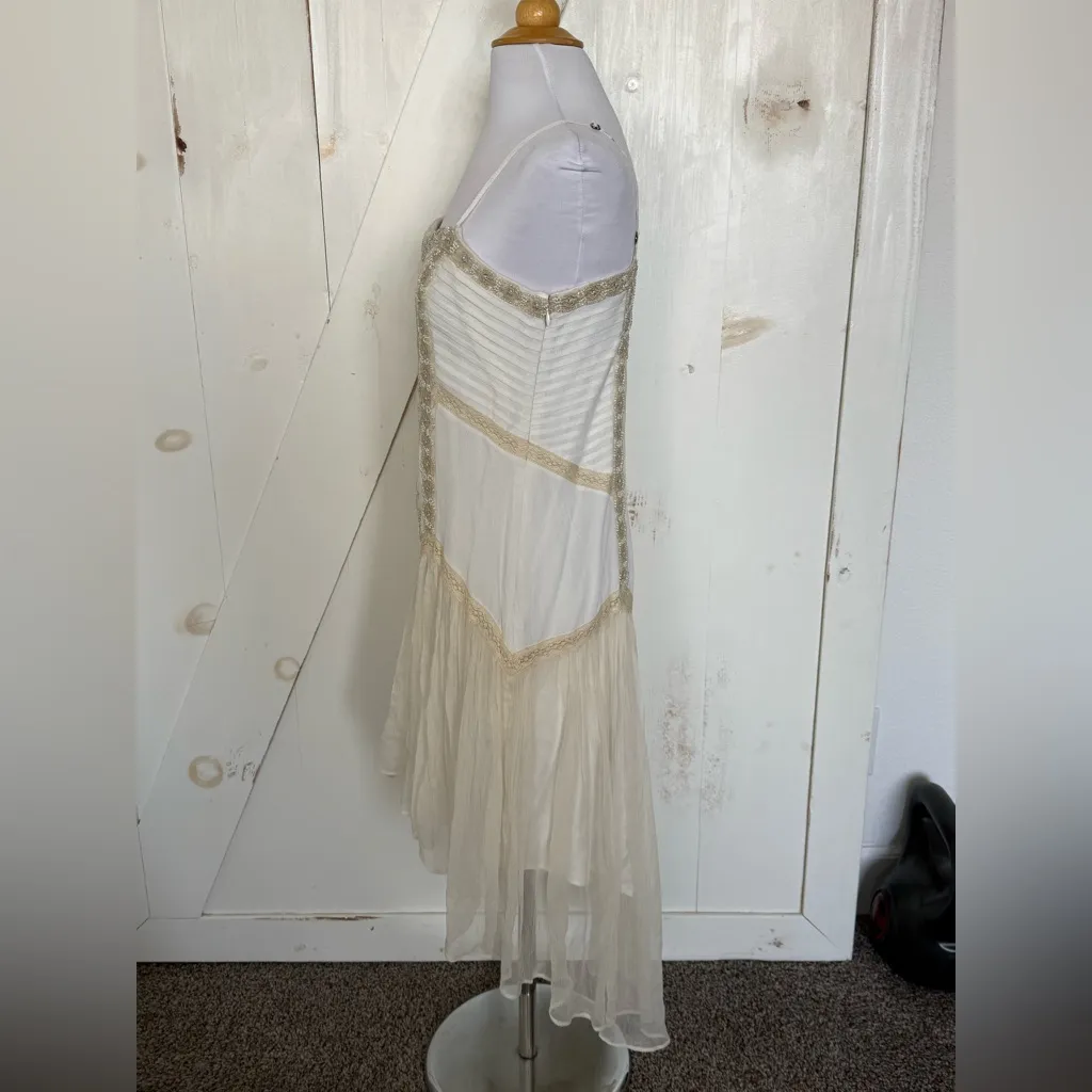 Free People Beaded Lace Cream High Low Dress Boho Wedding Festival Medium Large - Image 10