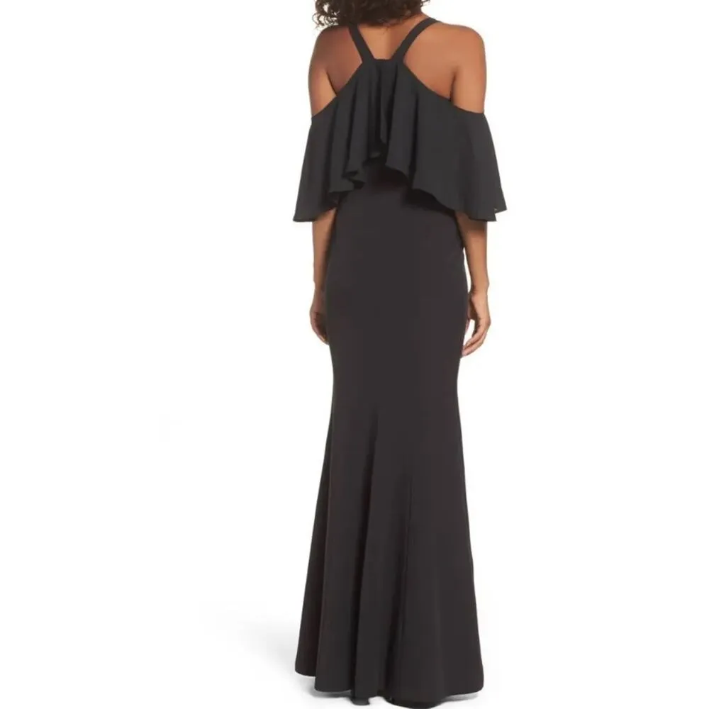 Jay By JAY GODFREY Black Flutter Chiffon Overlay Cold Shoulder Naomi Gown Dress - Image 2