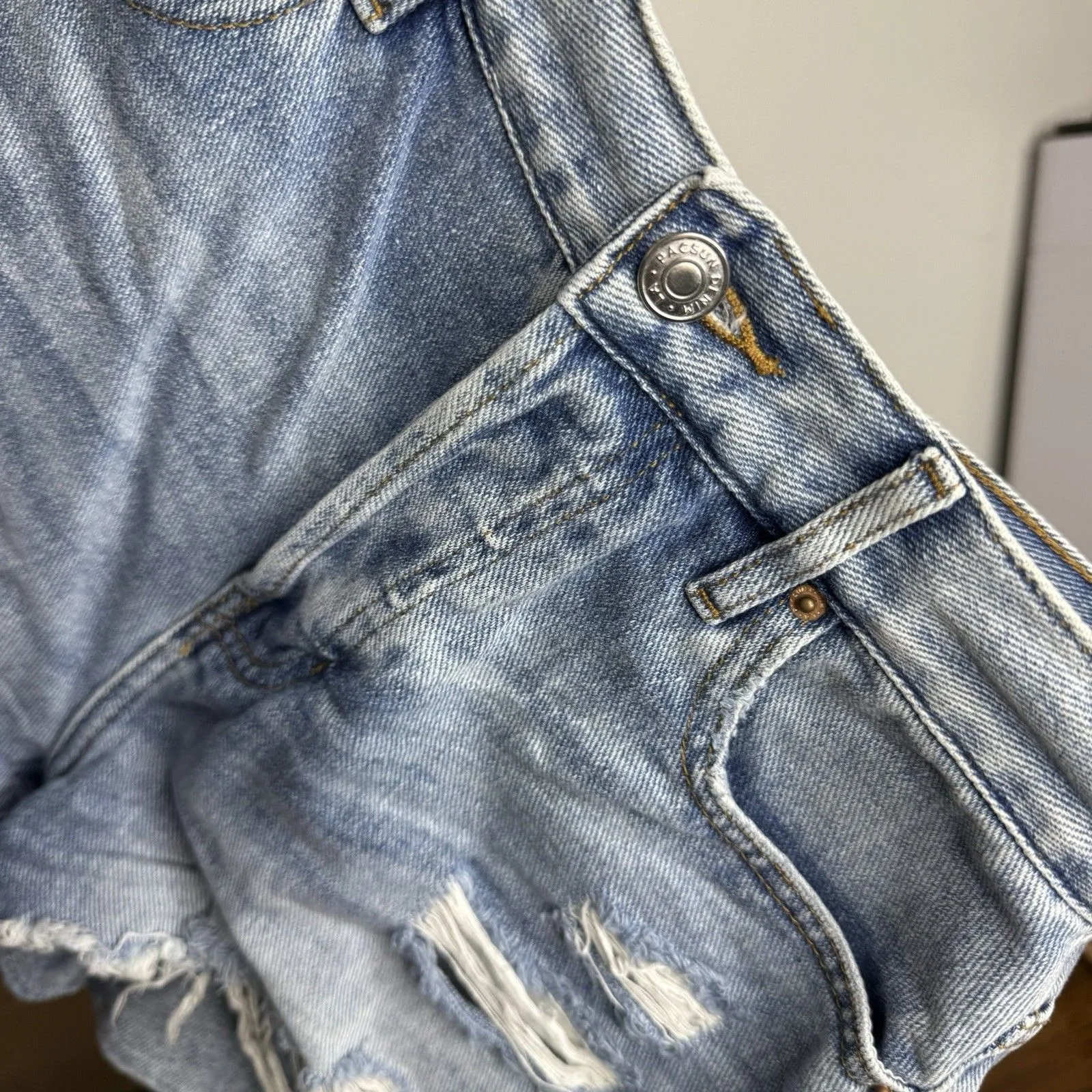 Pacsun Women's Vintage High Rise Distressed Booty Shorts Size 25"Button Fly Jean - Image 6
