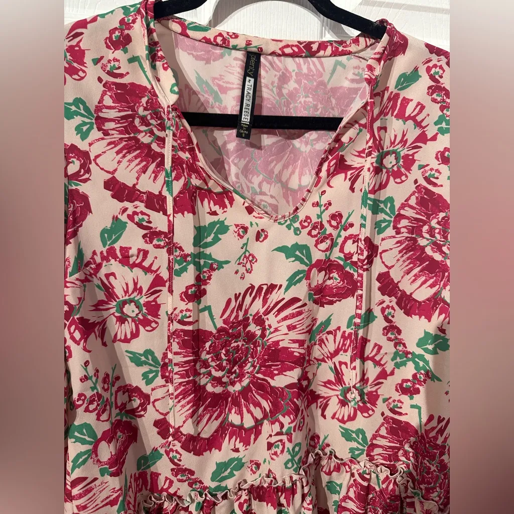 Tracy Reese Red and Green Floral Blouse S - Image 5