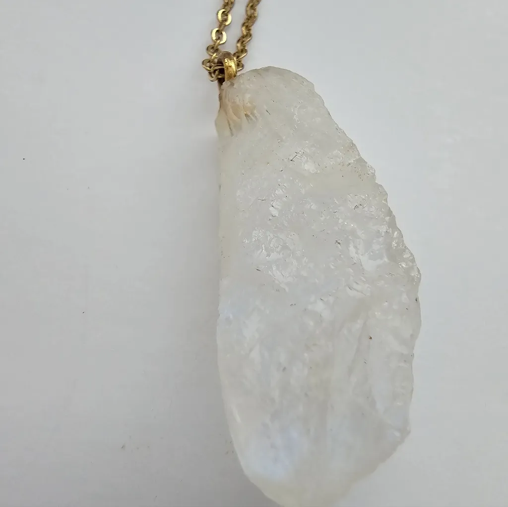Raw Moonstone Gold Tone Metal Pendant Necklace - Image 3