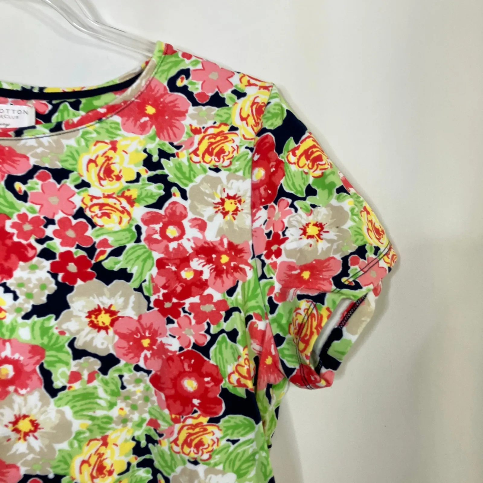 Charter Club Luxury 100% Pima Cotton Floral Short Sleeve Tee Shirt Womens Large - Image 2