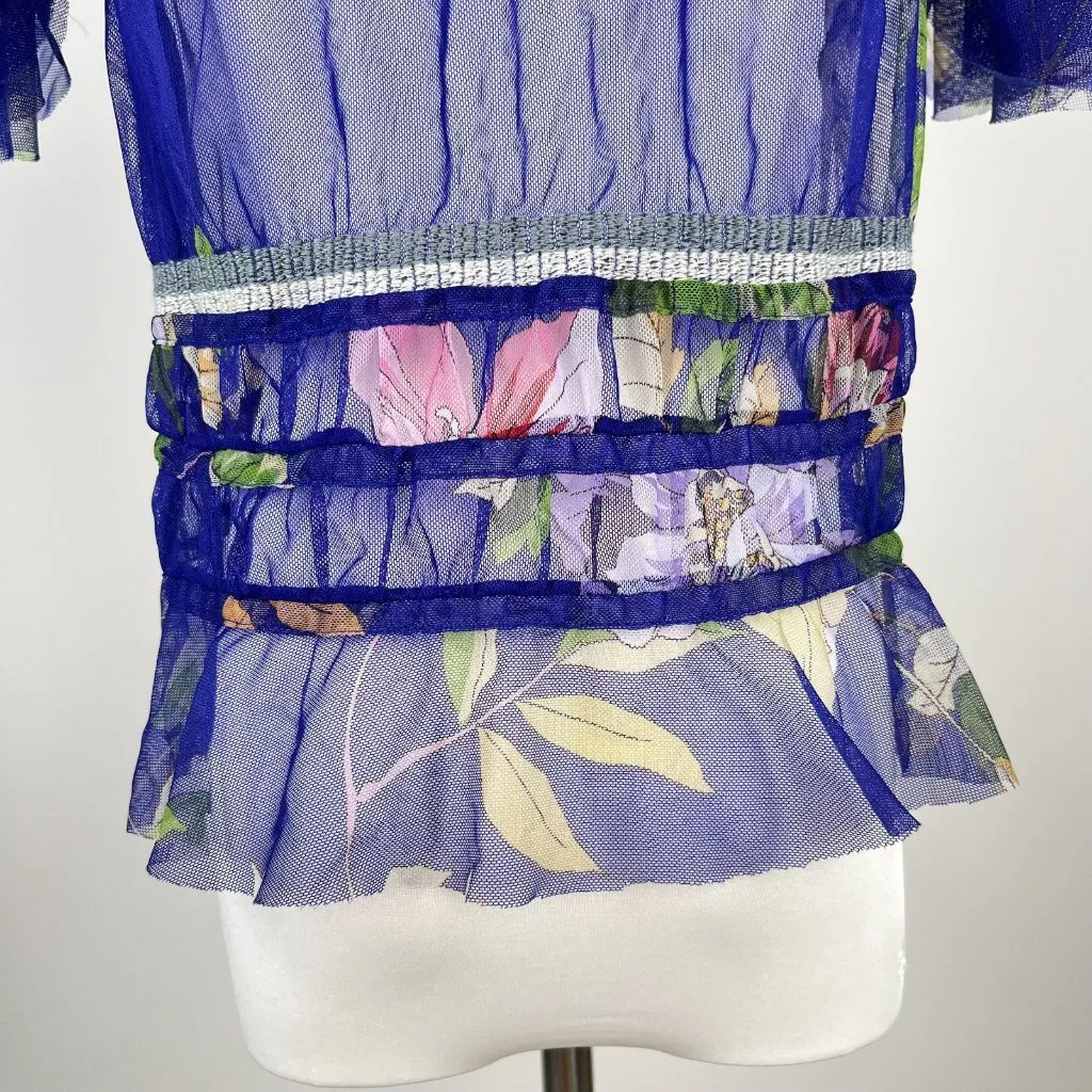 NWOT Johnny Was Biya Giana Mesh Floral Top Blouse Size M Blue - Image 6