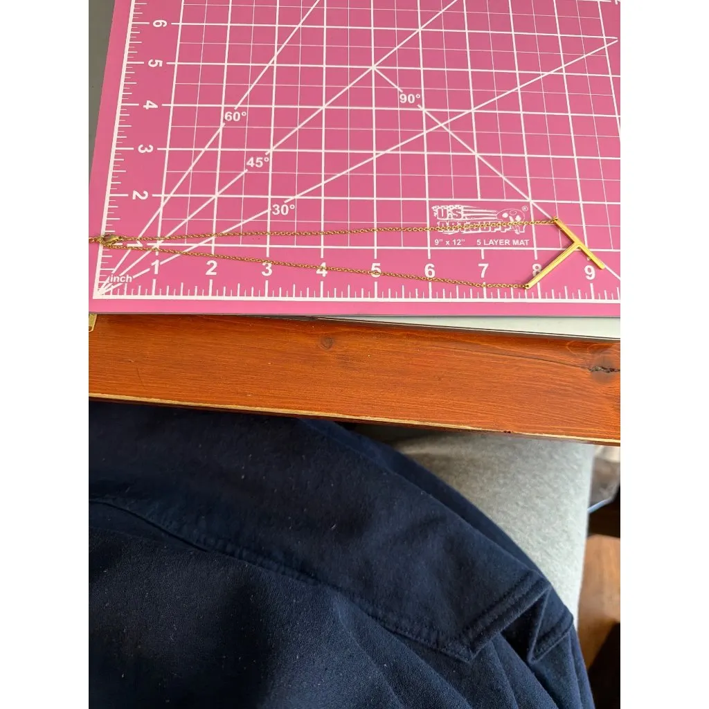 18k Gold Plated Initial T Necklace Linear Minimalist Sideways Adjustable 20" - Image 5