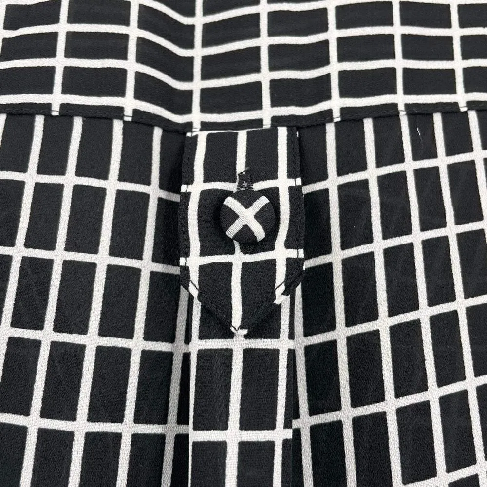 Torrid Womens Windowpane Plaid High Low Hem Split Neck Blouse Black White Size 2 - Image 7