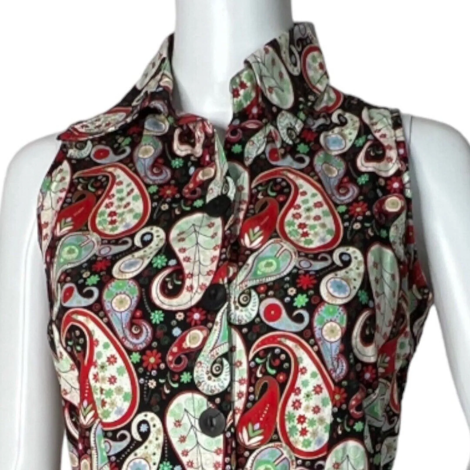 Voodoo Vixen Dress Womens Small Multicolor‎ Paisley Shirt Saranya Vibrant Pin Up Red - Image 4