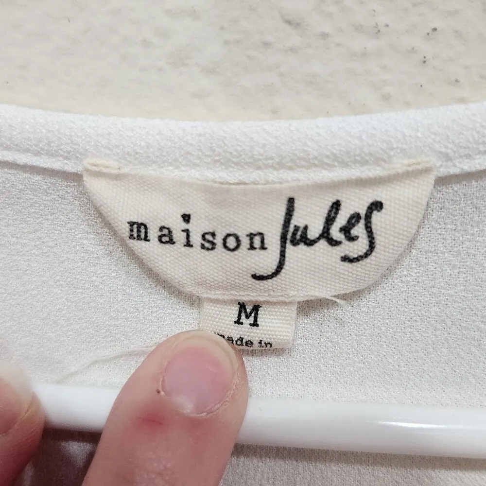 Maison Jules Sleeveless Split Neck Fit & Flare Dress Side Zip White Size Medium - Image 8