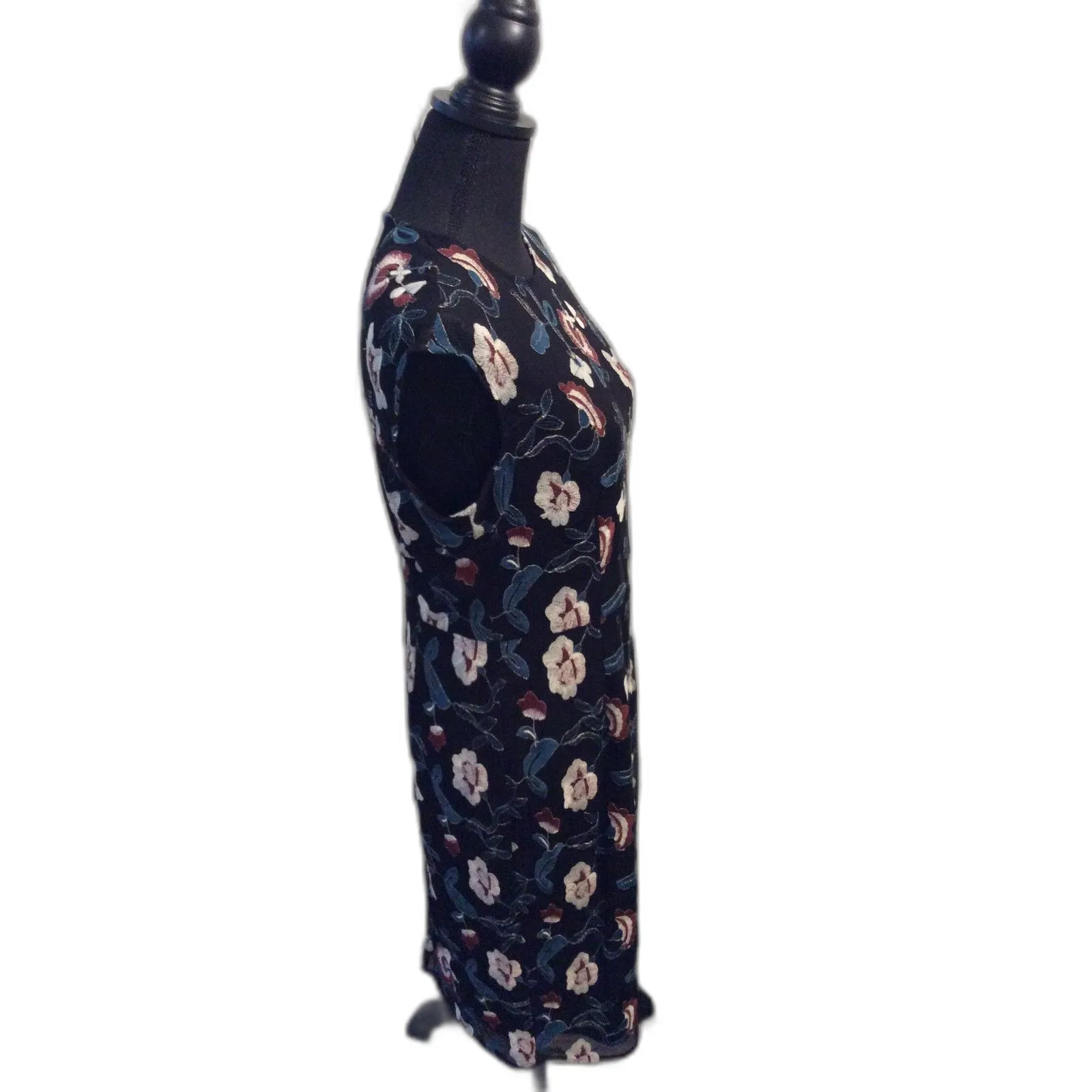 Donna Ricco New York Size 12 Black Floral Embroidered Sheath Illusion Dress - Image 6