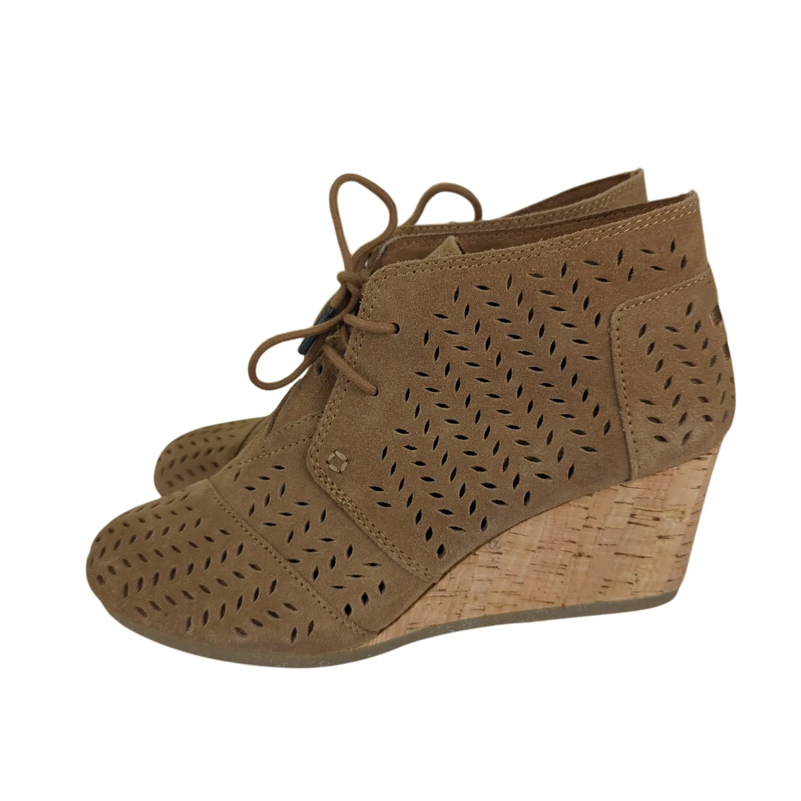 Toms Desert Wedge Suede Perforated Leather Ankle Booties Heel‎ Cork Women's 10 - Image 2