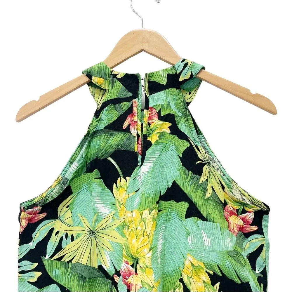 NWT Nicole Miller Tropical Palm Floral Print Halter Top Black Green Size XS NEW - Image 8