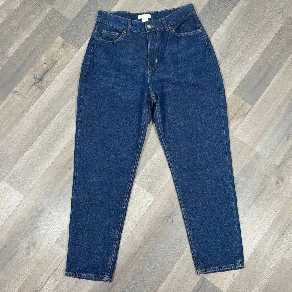 H&M High Rise Tapered Baggy Jeans Dark Blue Size 10 Relaxed Ankle - Image 2