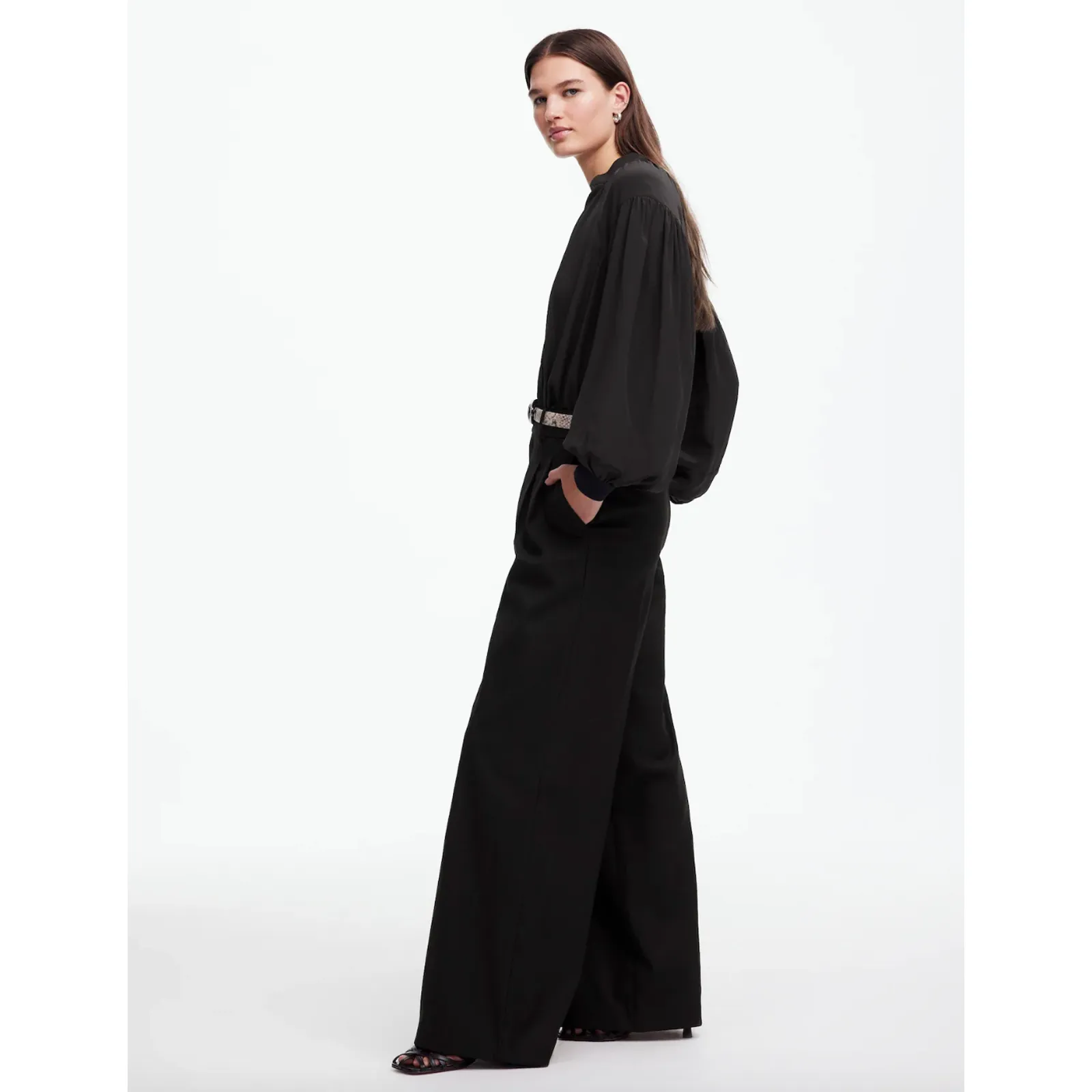 Madewell The Harlow Superwide Leg Trouser Brushed Twill Black High Rise US 4 NWT - Image 4