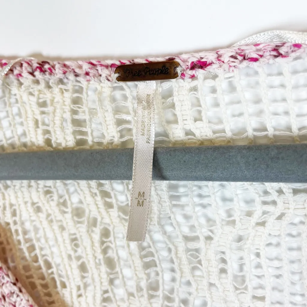 Free People Poppyseed Cotton Marled Knit Sheer Lace Back V Neck Pullover Sweater - Image 2