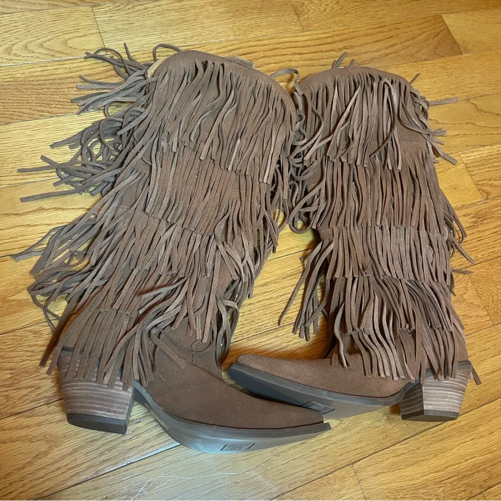 DINGO New Wild Child Suede Fringe Tall Western Boots SZ 7.5M Brown Women Cowgirl - Image 3