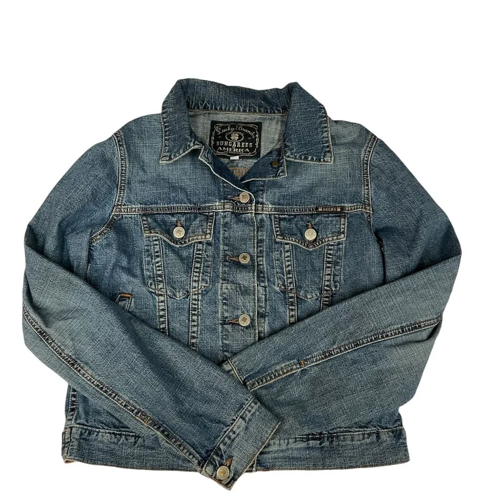 Lucky Brand Dungarees America Women's Denim‎ Trucker Jean Jacket Size M - Image 7
