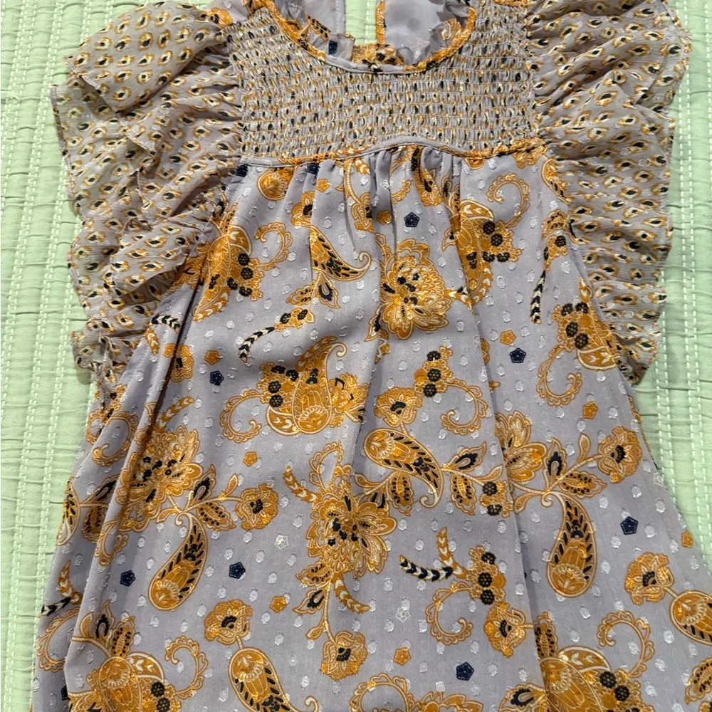 Floral Ruffle Sleeve Dress Purple Size XS - Image 3