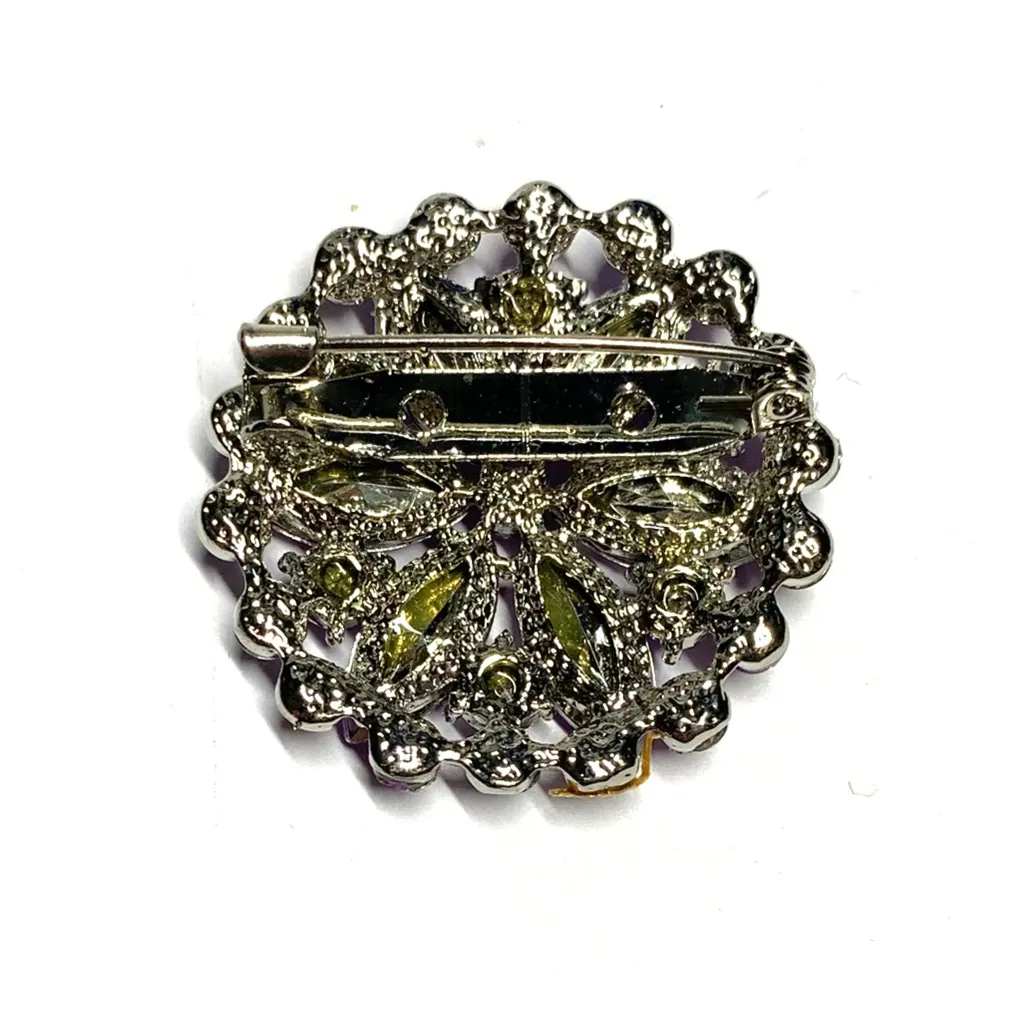 Vintage Purple Rhinestone Flower Brooch – Statement Costume Jewelry Pin - Image 3