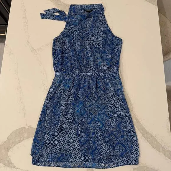 Banana Republic Damask Sleeveless Halter Neck ALine Midi Dress Women's 6 Blue - Image 2