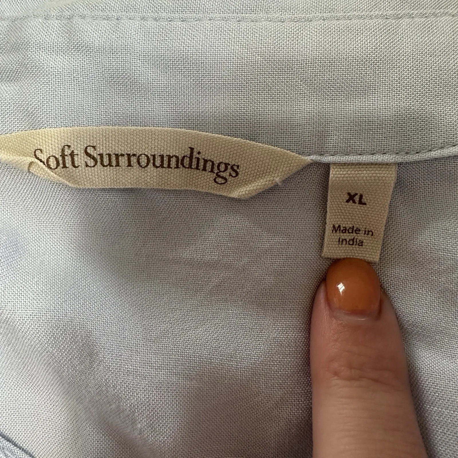 Soft Surroundings Size XL Blue Button Up Tunic Embroidery Crochet Pleated‎ - Image 4