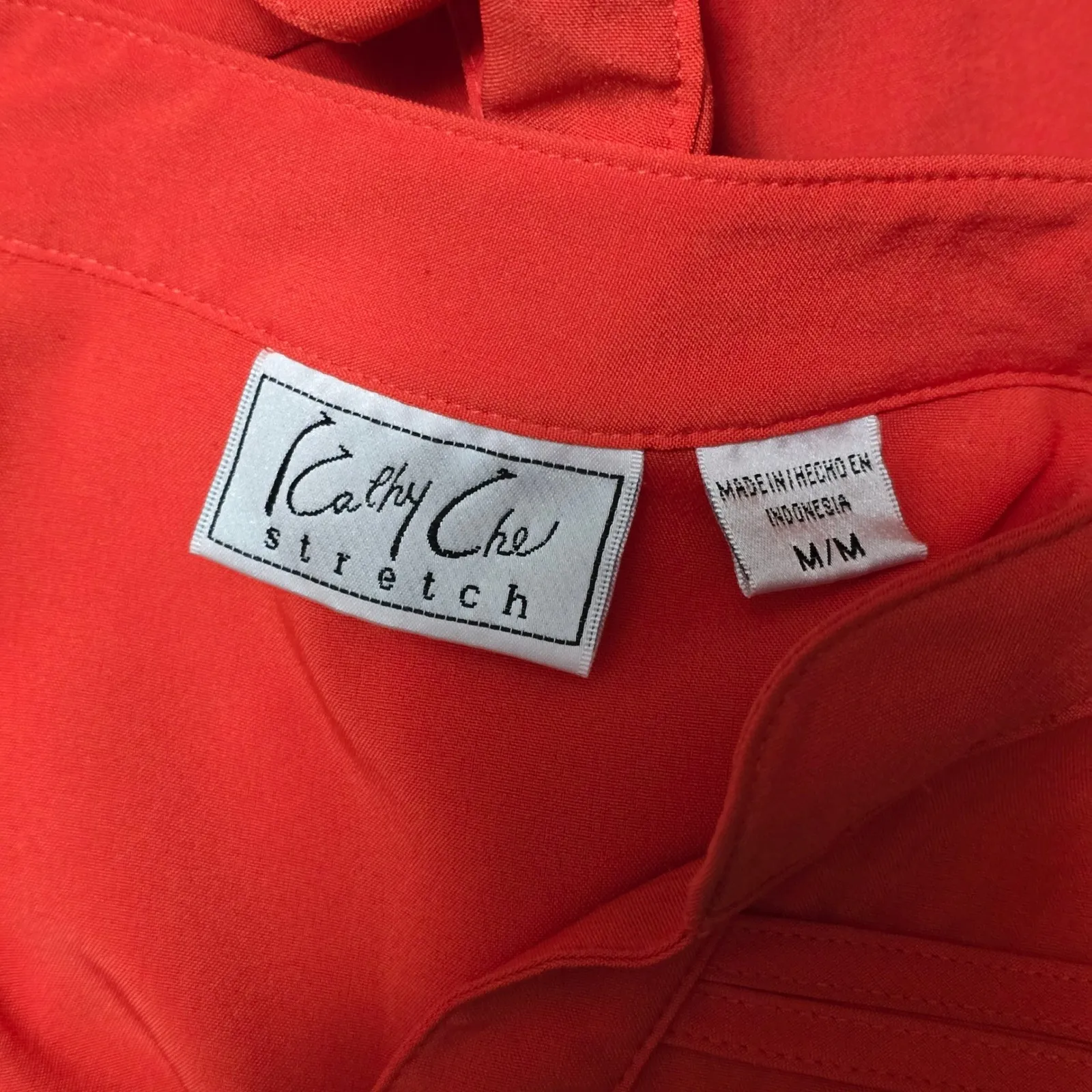 Kathy Che Stretch Red Mandarin Collar Roll Tab Sleeve Button Front Shirt M Size M - Image 6