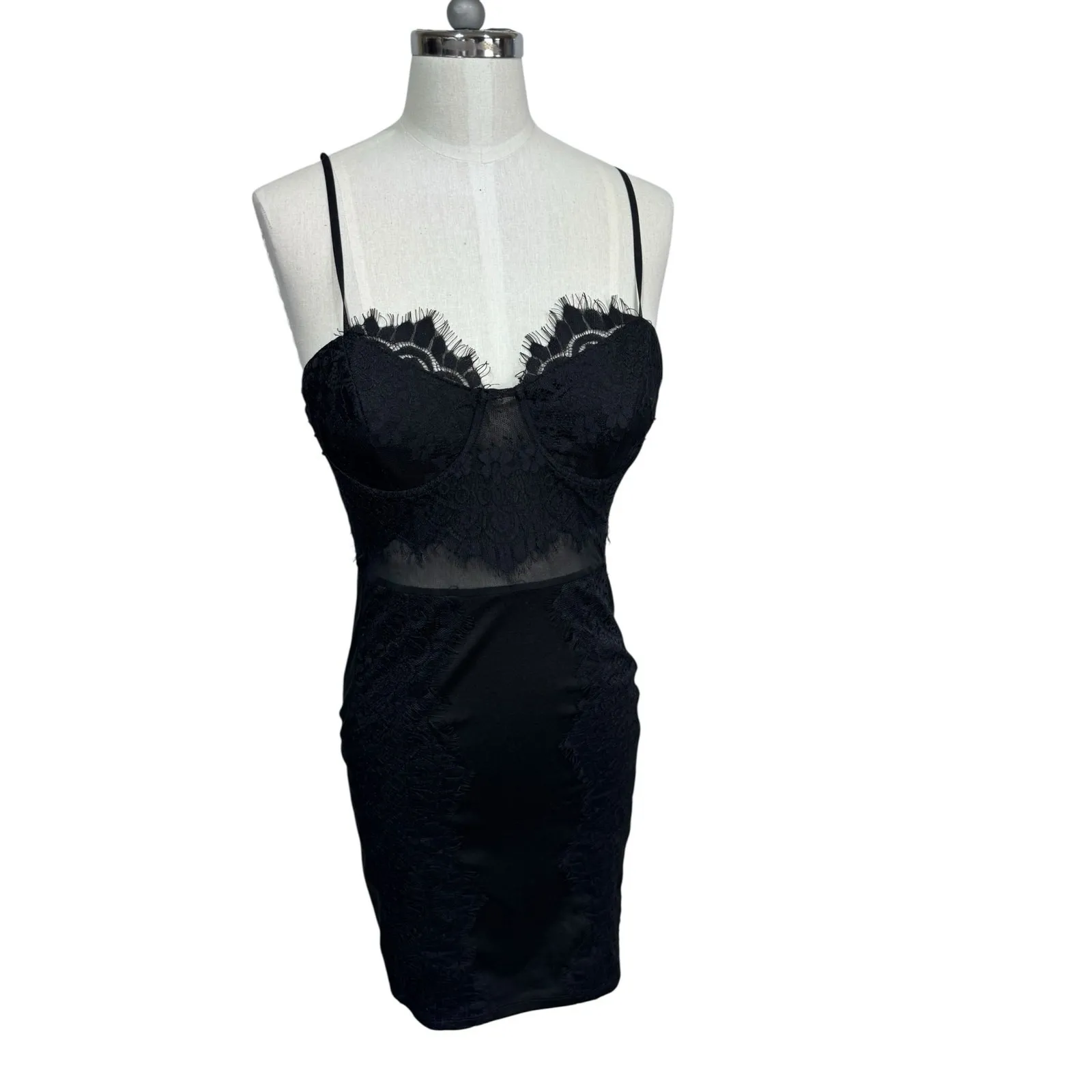 Row‎ A Black Lace Mesh Bustier Mini Dress Clubwear Romantic Date Night Women's S - Image 5