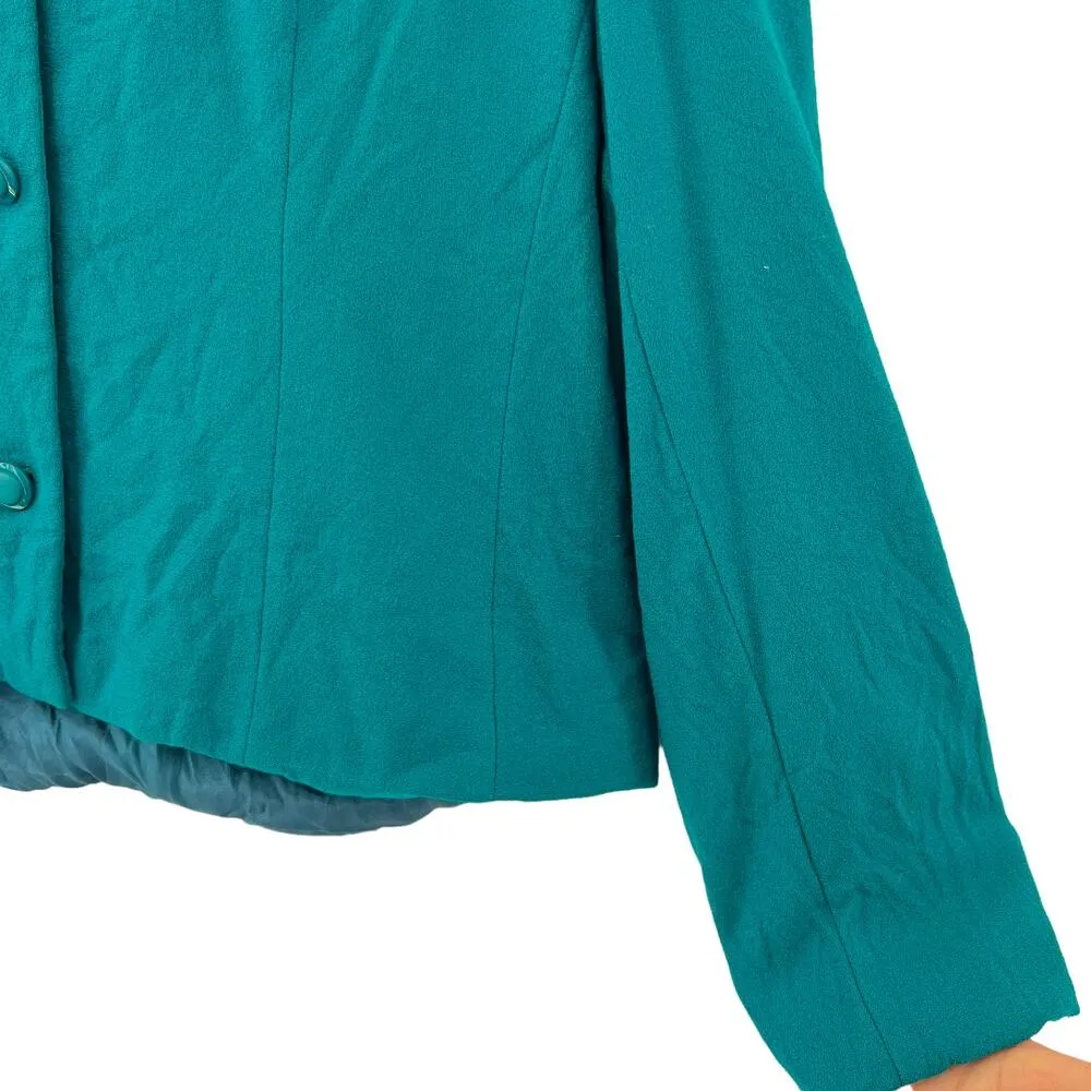 Kirkland Hall (14) American VINTAGE 80s Womens Teal Green Fitted Wool Blazer - Image 7