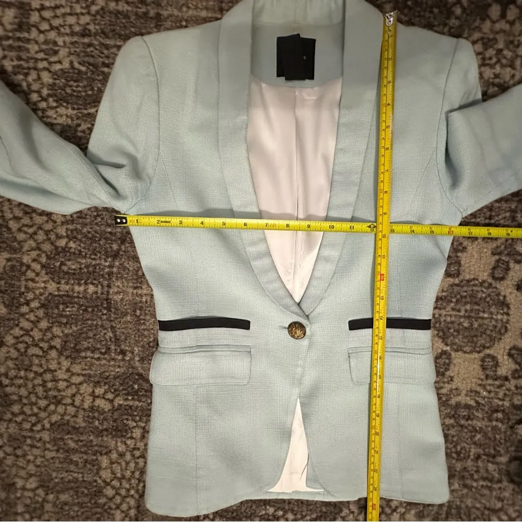 Smythe Women's Size 2 Robin Mint Blue One Button Textured Jacket Blazer - Image 12