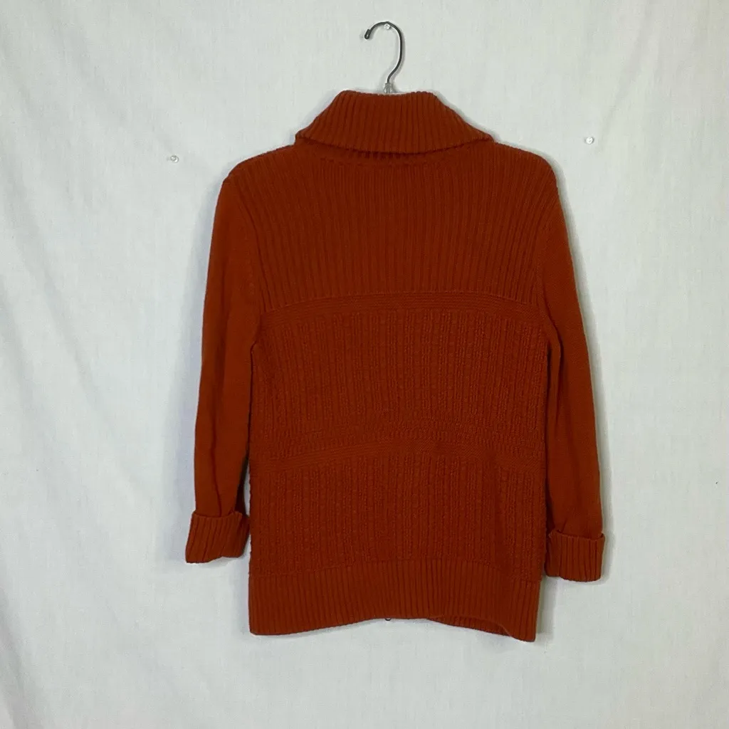 Christopher & Banks 3/4 Sleeves Orange Full Zip Cardigan Size Medium Preowned - Image 3
