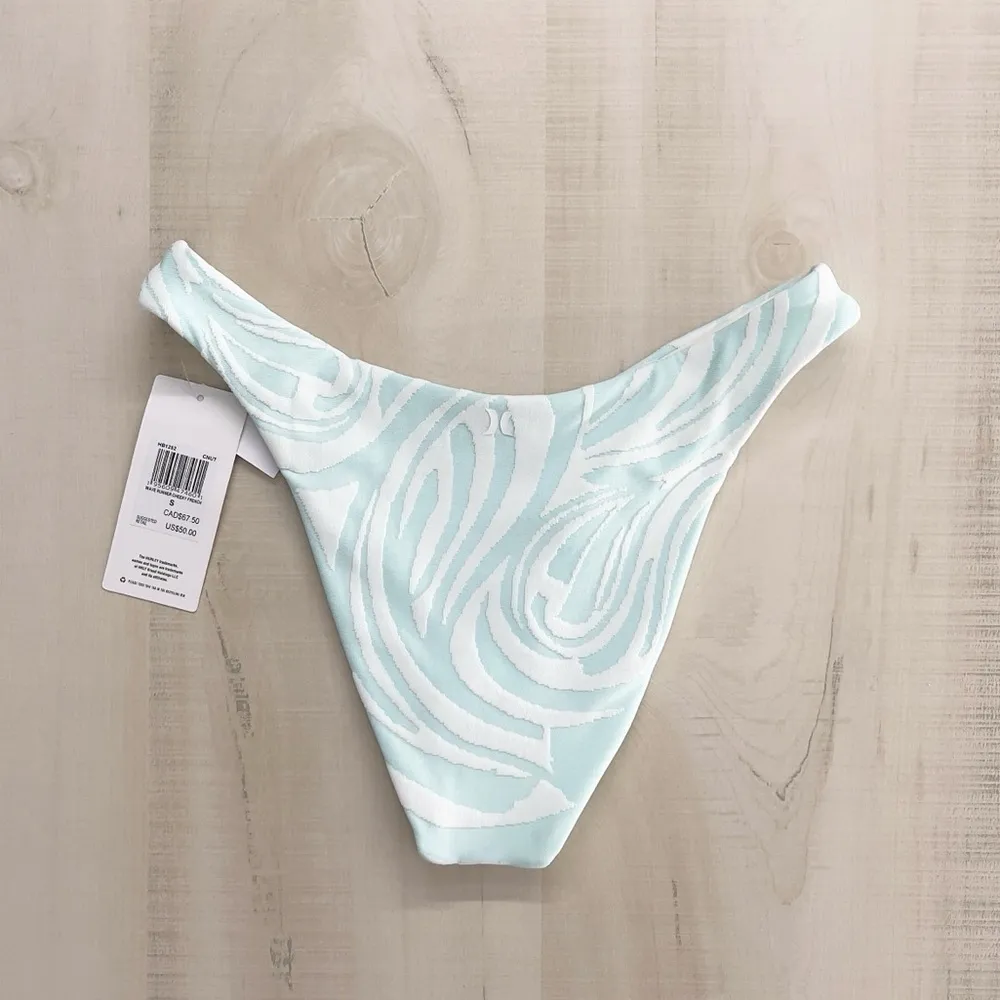 nwt HURLEY wave runner cheeky French printed high rise swim bottoms blue - Image 3