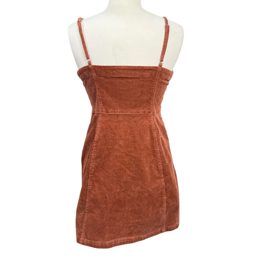 Love Tree Rust Corduroy Button Front Mini Dress Size L - Image 5