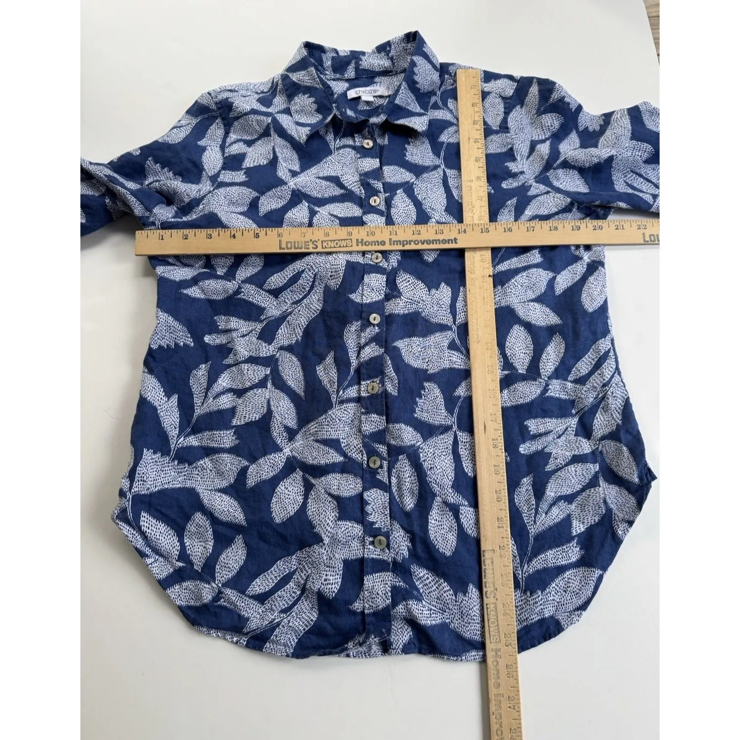 Chico's No Iron Linen Leaf Blue Striped Button Down Shirt Size 6 (0.5) - Image 11