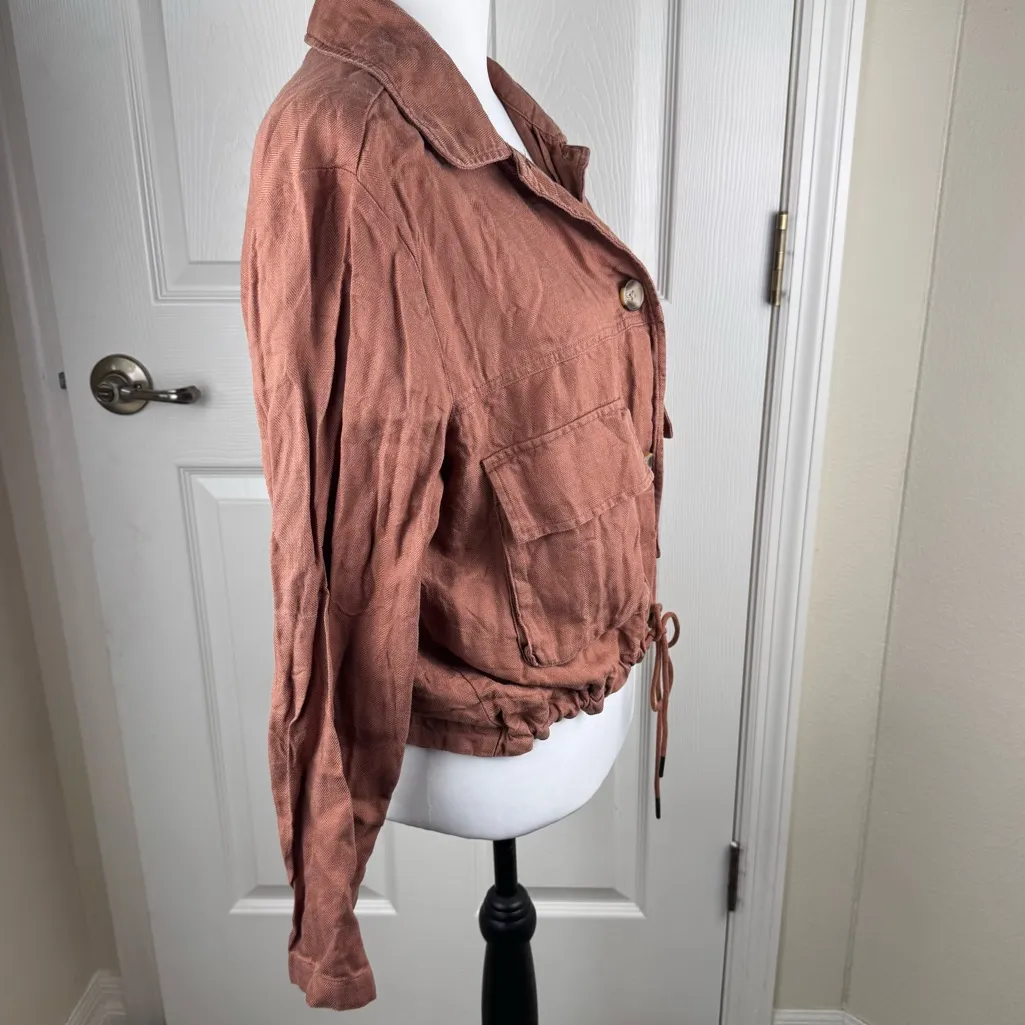 C&C California Linen Blend Utility Brown Chestnut Rust Jacket Size Medium - Image 10