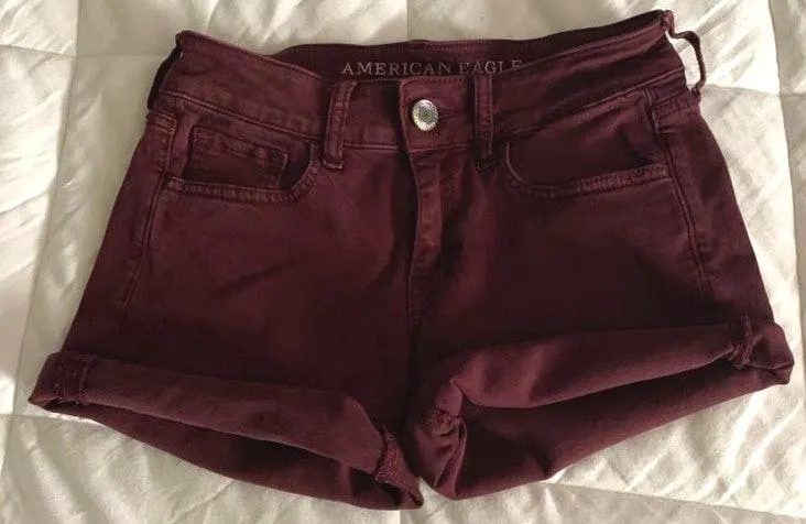 American Eagle Denim Maroon Midi Shorts  - Image 2
