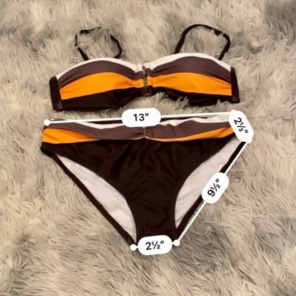 Women’s 2 Piece Push Up Bandeau Bikini Swimsuit Color Block Orange Brown NWOT Size undefined - Image 11