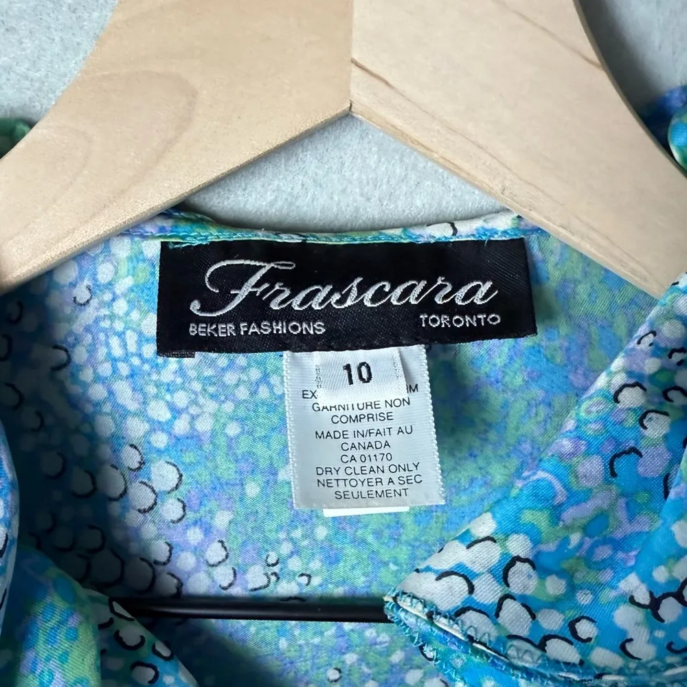 Frascara Women’s 100% Silk Formal Jacket and Shell Blue Ruffles size 10 - Image 13