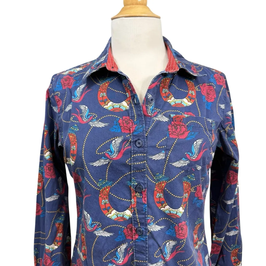 Ariat Real Women’s Fitted Western Shirt Horseshoe Rose Print Size M - Image 2