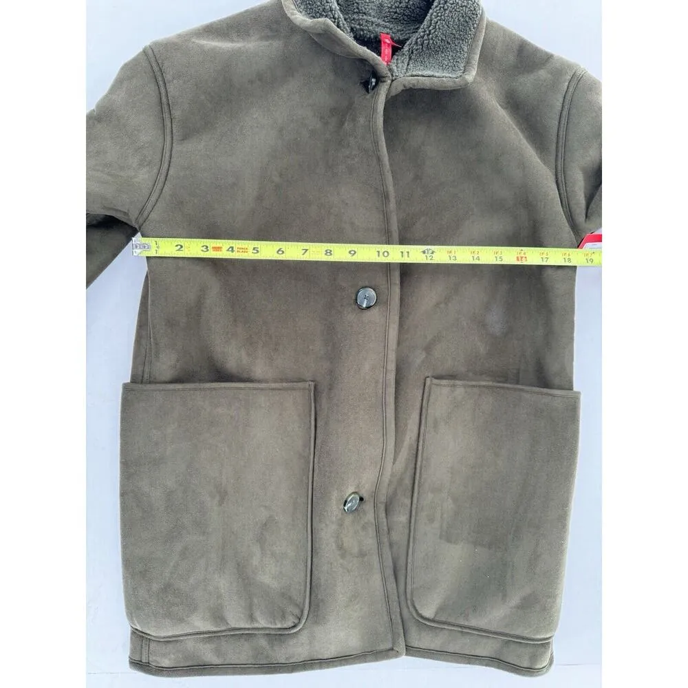 Spanx Reversible Suede Sherpa Jacket Sz XS Utility Green Oversized Coat NWT $228 - Image 15