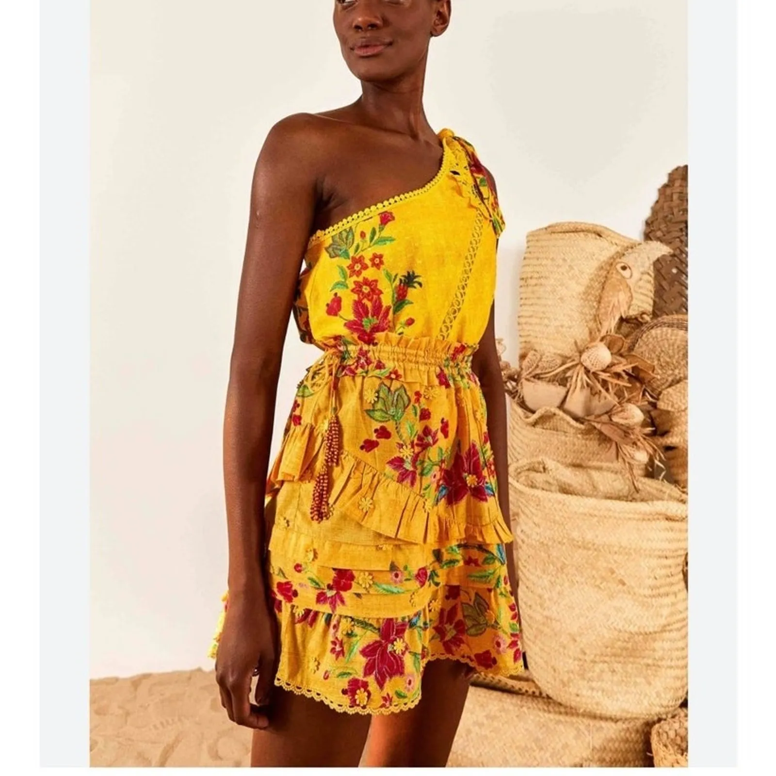 Farm Rio Mini Skirt Yellow Floral Flower Ruffle A-line Dream - Image 8